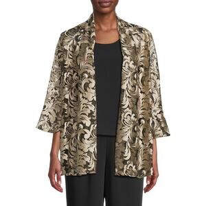 Caroline Rose Bella Soirée Lace Embroidered Draped Champagne Black Cardigan S